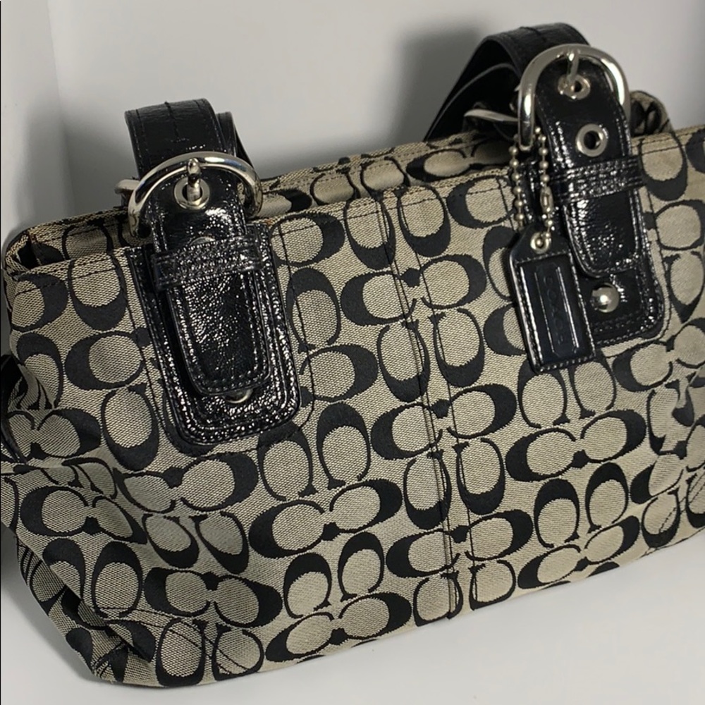 COACH Black Signature Jacquard Patent Leather Bag